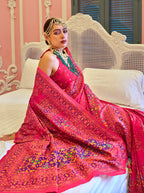 Monjolika Fashion Pink Banarasi Silk Traditional Saree with Meenakari and Weaving Work - Distacart