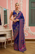 Monjolika Fashion Blue Banarasi Silk Traditional Saree with Meenakari and Weaving Work - Distacart
