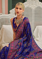 Monjolika Fashion Blue Banarasi Silk Traditional Saree with Meenakari and Weaving Work - Distacart