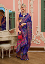 Monjolika Fashion Blue Banarasi Silk Traditional Saree with Meenakari and Weaving Work - Distacart