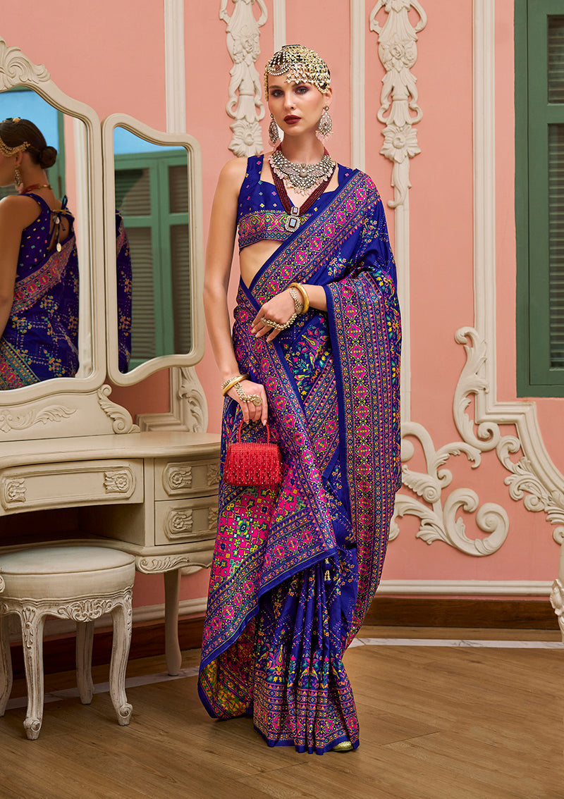 Monjolika Fashion Blue Banarasi Silk Traditional Saree with Meenakari and Weaving Work - Distacart