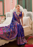 Monjolika Fashion Blue Banarasi Silk Traditional Saree with Meenakari and Weaving Work - Distacart