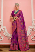 Monjolika Fashion Dark Magenta Banarasi Silk Traditional Saree with Meenakari and Weaving Work - Distacart