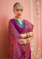 Monjolika Fashion Dark Magenta Banarasi Silk Traditional Saree with Meenakari and Weaving Work - Distacart