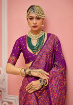 Monjolika Fashion Dark Magenta Banarasi Silk Traditional Saree with Meenakari and Weaving Work - Distacart