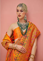 Monjolika Fashion Orange Banarasi Silk Traditional Saree with Meenakari and Weaving Work - Distacart