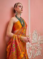 Monjolika Fashion Orange Banarasi Silk Traditional Saree with Meenakari and Weaving Work - Distacart