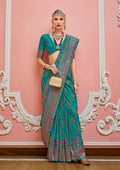 Monjolika Fashion Teal Banarasi Silk Traditional Saree with Meenakari and Weaving Work - Distacart