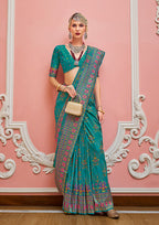 Monjolika Fashion Teal Banarasi Silk Traditional Saree with Meenakari and Weaving Work - Distacart