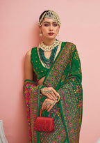 Monjolika Fashion Green Banarasi Silk Traditional Saree with Meenakari and Weaving Work - Distacart