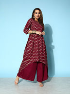 All About You Carmine Maroon Printed A-Line Veere Di Wedding Kurta with Palazzos