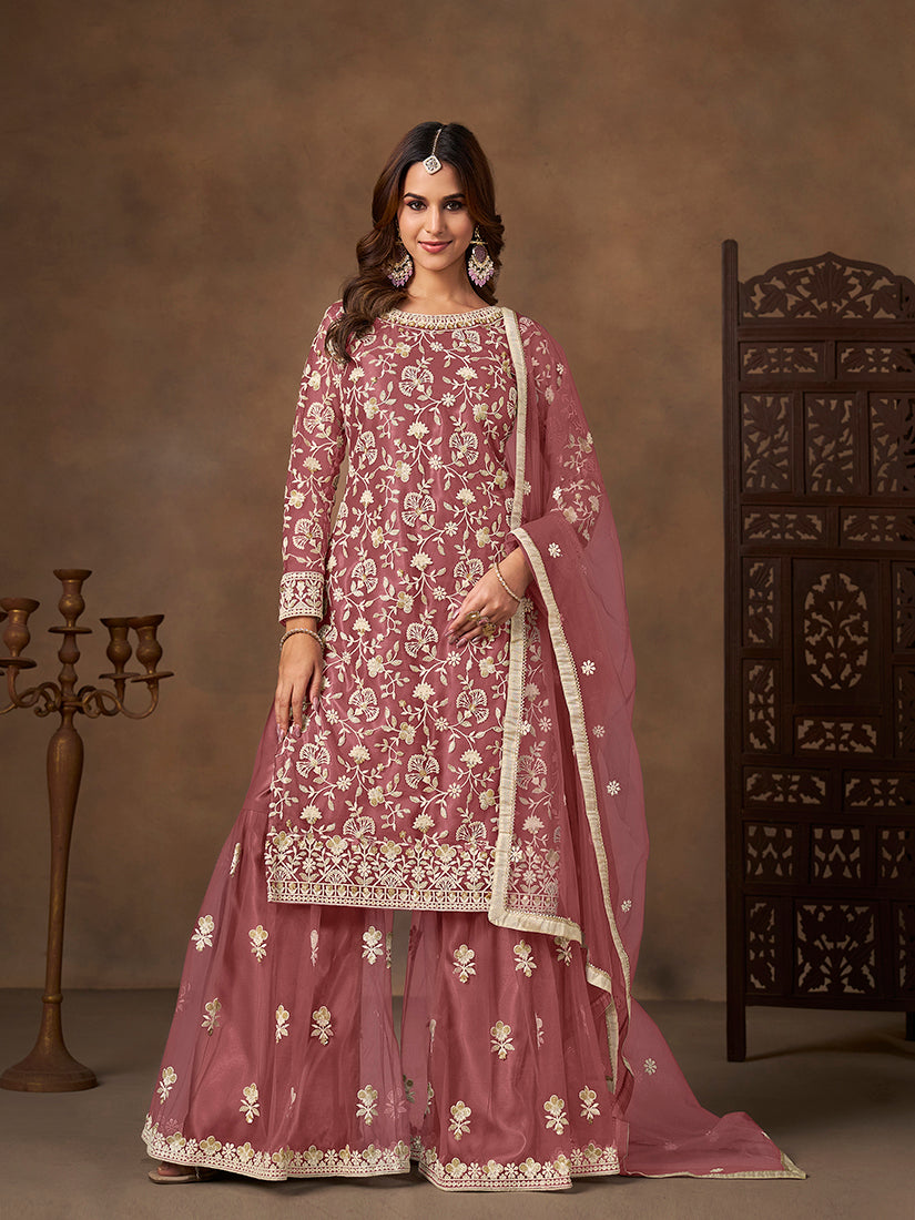 Monjolika Fashion Net Embroidered Onion Pink Salwar Kameez - Distacart
