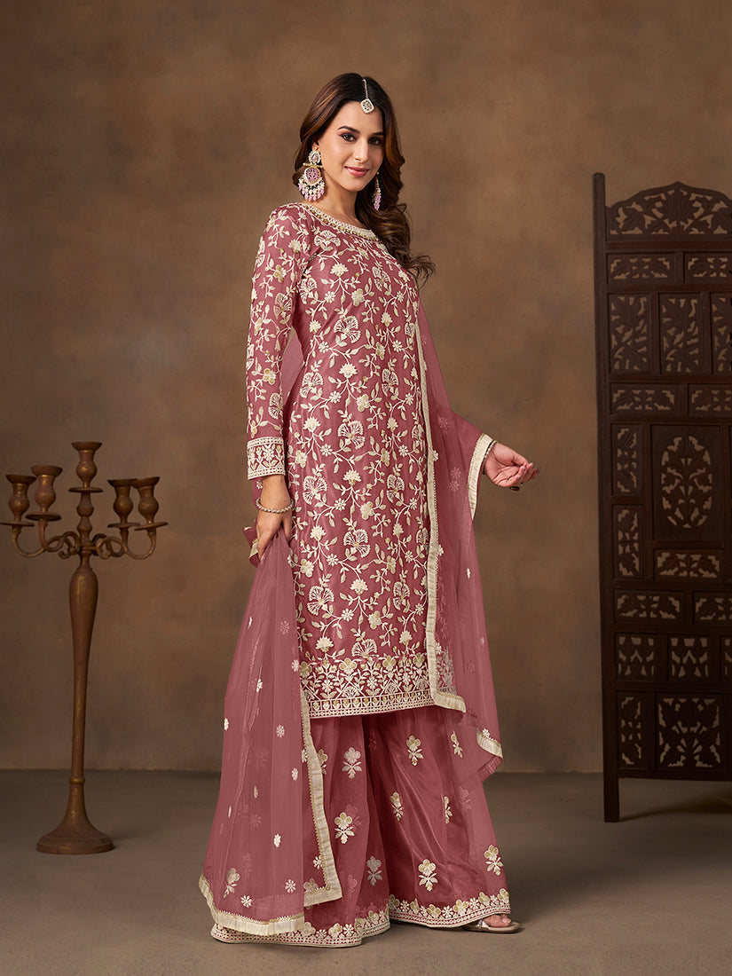 Monjolika Fashion Net Embroidered Onion Pink Salwar Kameez - Distacart