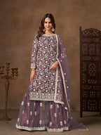 Monjolika Fashion Net Embroidered Lilac Salwar Kameez - Distacart