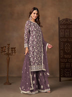 Monjolika Fashion Net Embroidered Lilac Salwar Kameez - Distacart