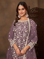 Monjolika Fashion Net Embroidered Lilac Salwar Kameez - Distacart