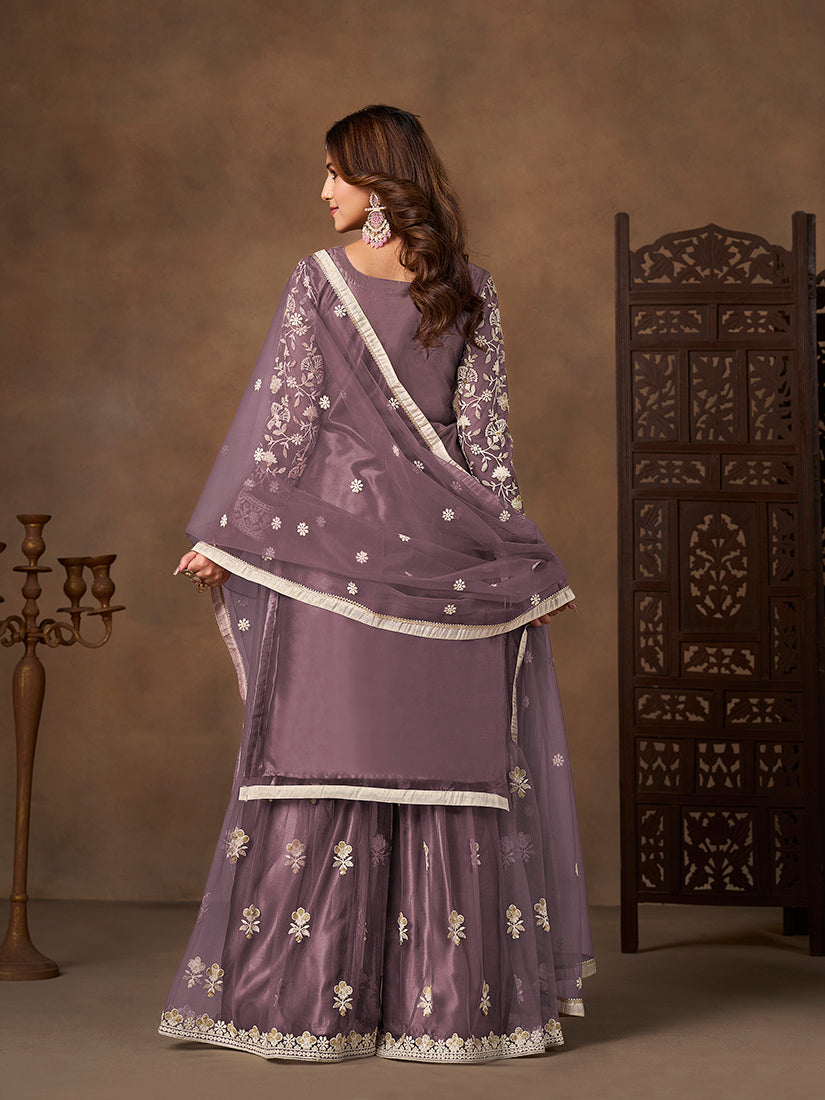 Monjolika Fashion Net Embroidered Lilac Salwar Kameez - Distacart
