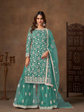 Monjolika Fashion Net Embroidered Turquoise Salwar Kameez - Distacart