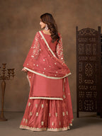 Monjolika Fashion Net Embroidered Coral Salwar Kameez - Distacart