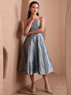 Monjolika Fashion Women's Sky Blue Banarasi Brocade Festive Fit & Flare Midi Dress with Zari Weaving Work - Distacart