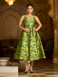 Monjolika Fashion Parrot Green Jacquard Woven Floral Fit & Flare Midi Dress - Distacart