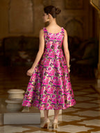 Monjolika Fashion Pink Jacquard Woven Floral Fit & Flare Midi Dress - Distacart