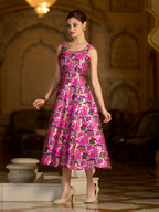 Monjolika Fashion Pink Jacquard Woven Floral Fit & Flare Midi Dress - Distacart