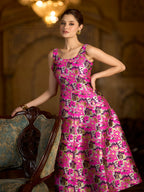 Monjolika Fashion Pink Jacquard Woven Floral Fit & Flare Midi Dress - Distacart