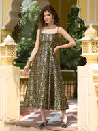 Monjolika Fashion Black Jacquard Zari Weaving A-Line Dress for Women - Distacart