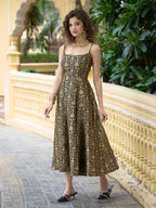 Monjolika Fashion Black Jacquard Zari Weaving A-Line Dress for Women - Distacart