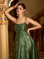 Monjolika Fashion Green Jacquard Zari Weaving A-Line Dress for Women - Distacart