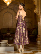 Monjolika Fashion Wine Jacquard Zari Weaving A-Line Dress for Women - Distacart