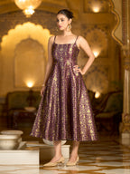 Monjolika Fashion Wine Jacquard Zari Weaving A-Line Dress for Women - Distacart