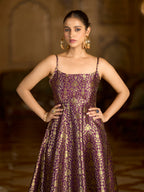 Monjolika Fashion Wine Jacquard Zari Weaving A-Line Dress for Women - Distacart