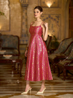 Monjolika Fashion Pink Jacquard Zari Weaving A-Line Dress for Women - Distacart
