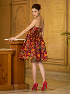 Monjolika Fashion Maroon Floral Weaving Zari Jacquard Strapless Mini Dress - Distacart