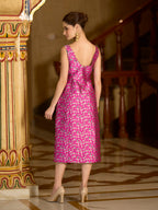 Monjolika Fashion Pink Floral Weaving Zari Jacquard Bodycon Midi Dress With Slit Cut - Distacart