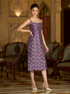 Monjolika Fashion Wine Floral Weaving Zari Jacquard Bodycon Midi Dress With Slit Cut - Distacart