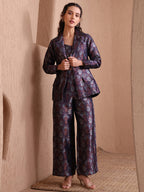 Monjolika Fashion Women's Navy Blue Banarasi Brocade Co-ord Set With Designer Blazer & Wide-Leg Pants - Distacart