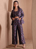 Monjolika Fashion Women's Navy Blue Banarasi Brocade Co-ord Set With Designer Blazer & Wide-Leg Pants - Distacart
