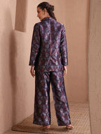 Monjolika Fashion Women's Navy Blue Banarasi Brocade Co-ord Set With Designer Blazer & Wide-Leg Pants - Distacart