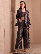 Monjolika Fashion Women's Black Banarasi Brocade Co-ord Set With Designer Blazer & Wide-Leg Pants - Distacart