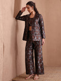 Monjolika Fashion Women's Black Banarasi Brocade Co-ord Set With Designer Blazer & Wide-Leg Pants - Distacart