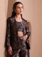 Monjolika Fashion Women's Black Banarasi Brocade Co-ord Set With Designer Blazer & Wide-Leg Pants - Distacart