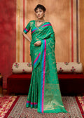 Monjolika Fashion Sea Green Weaving Satin Silk Blend Festival Trendy Saree - Distacart
