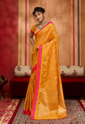 Monjolika Fashion Orange Weaving Satin Silk Blend Festival Trendy Saree - Distacart