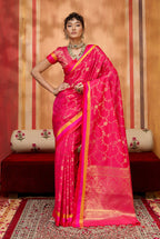 Monjolika Fashion Rani Pink Weaving Satin Silk Blend Festival Trendy Saree - Distacart