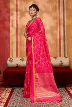 Monjolika Fashion Rani Pink Weaving Satin Silk Blend Festival Trendy Saree - Distacart