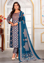 Monjolika Fashion Teal Blue Chanderi Embroidered Work Party Pant Style Suit - Distacart