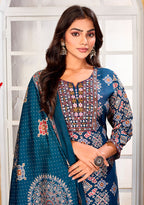 Monjolika Fashion Teal Blue Chanderi Embroidered Work Party Pant Style Suit - Distacart
